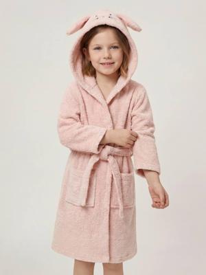 Badjas kind konijn gerecycled katoen personaliseerbaar roze (poederkleur)