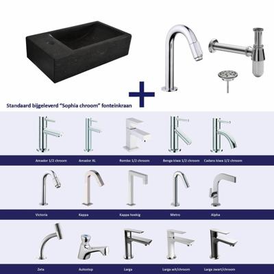 Fonteinset Cura Natuursteen Links 40X22X10 cm Chroom Aqua Splash