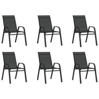 Tuinstoelen stapelbaar 6 st textileen stof zwart - thumbnail
