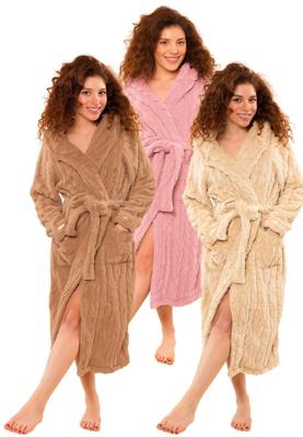 Damesbadjas teddy fleece met capuchon - Charlie Choe - 3 kleuren-2xl-beige