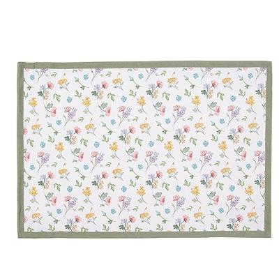 Clayre & Eef Placemats Set van 6 48x33 cm Wit Groen Katoen Bloemen