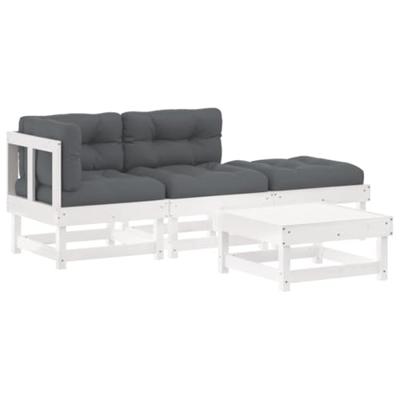 4-delige Loungeset met kussens massief hout wit