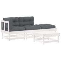 4-delige Loungeset met kussens massief hout wit - thumbnail