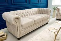Chesterfield 3-zitsbank 200cm fluweel champagne 3-zits met knoopstiksel en veerkern - 42310 - thumbnail