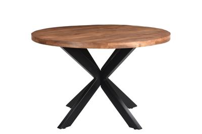LivingFurn Ronde Eettafel 'Rocky' Mangohout en staal, 120cm