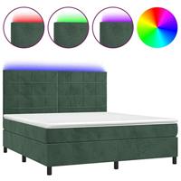 Boxspring met matras en LED fluweel donkergroen 160x200 cm - thumbnail