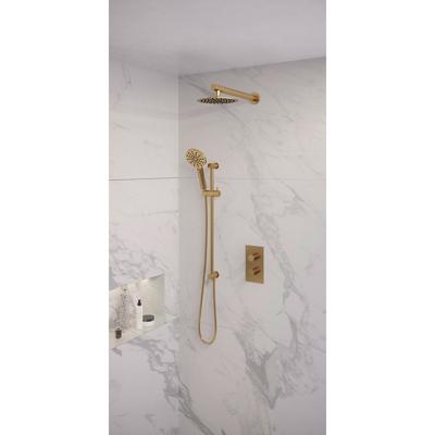 Regendoucheset Inbouw Brauer Gold Edition Thermostatisch 20 cm met 3-Weg Omstelling, Wandarm, Glijstang en Handdouche 3-Standen Geborsteld Goud Brauer