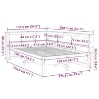 Bed met boekenkast zonder matras grenenhout wasbruin 120x190 cm - thumbnail