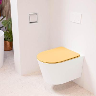 MONDIAZ LAVIE hangend toilet single fire rimless diepspoel Talc, Toiletzitting met quick-release & softclose Ocher