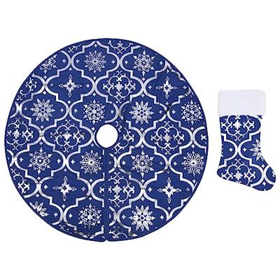 VidaXL Kerstboomrok luxe met sok 122 cm stof blauw VidaXL Kerstboomrok luxe met sok 122 cm stof blauw
