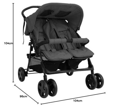 VidaXL Tweelingkinderwagen staal donkergrijs