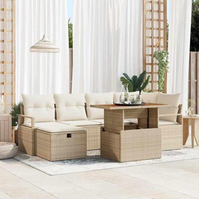 Tuinbankenset met kussen met opslag 7 pcs Beige poly rattan