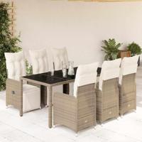 7-delige Bistroset met kussens poly rattan bruin - thumbnail