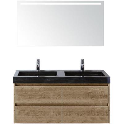 Dante Badmeubelset 120 cm - Natuur Eiken - Wastafel Hardsteen Wit Lucca Dubbel met Sence Spiegel