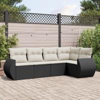 5-delige Loungeset met kussens poly rattan zwart - thumbnail