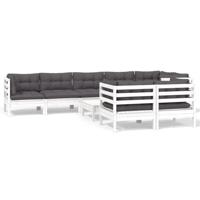 9-delige Loungeset met kussens massief grenenhout wit - thumbnail