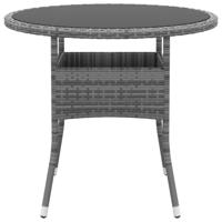 Tuintafel Ø80x75 cm gehard glas en poly rattan grijs - thumbnail