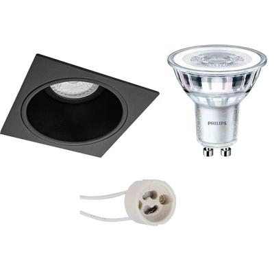 GU10 Inbouwspot Set - Mat Zwart - Inbouw Vierkant - Verdiept - Philips - CorePro 840 36D - Pragmi Minko Pro - 3.5W - Natuurlijk Wit 4000K - 90mm