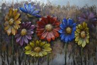 Schilderij - Metaalschilderij - Kleurrijke bloemen, 120x80cm - thumbnail