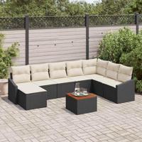 Tuinbankenset met kussen 9 pcs Zwart poly rattan - thumbnail