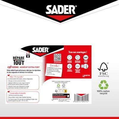 Extra sterke lijm - SADER - Repareert alle extreme situaties - Binnen & Buiten - Alle oppervlakken - Zwart - Gemakkelijk te snijden - 20 m x 50 mm