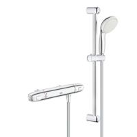 Doucheset Grohe Grohtherm 1000 New Comfortset Opbouw Rond Glans Chroom Hartafstand 12cm Thermostaatkraan Glijstang 60cm Handdouche 2 Standen - thumbnail
