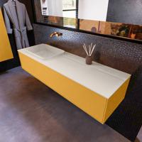 Badkamermeubelset Mondiaz Erin 150 cm met 1 Lade met RIDGE Wastafel Links Linen Zonder Kraangaten Greeploos Mat Ocher - thumbnail