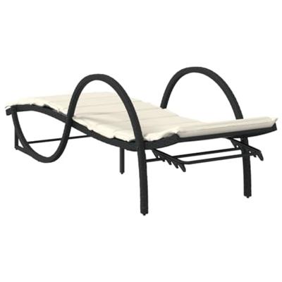 Ligbedden 2 st met tafel poly rattan zwart - thumbnail