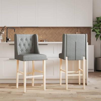 Barstoelen 2 st massief rubberhout en stof