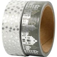 Vivi Gade Masking tape, huizen en stippen - folie, b: 15 mm, zilver, 2x4 m/ 1 doos - thumbnail