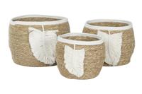 Decoratieve Mand Home ESPRIT Crème Natuurlijk Boho 33 x 33 x 27 cm (3 Onderdelen) - thumbnail
