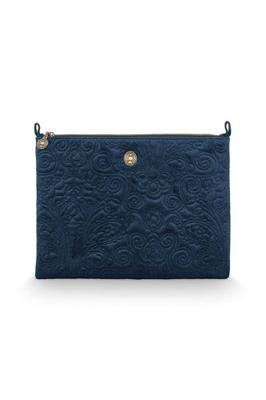 Pip Studio Pip Studio Cosmetic Flat Pouch Large Velvet Quiltey Days Blue 30x22x1cm