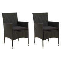 VidaXL Tuinstoelen 2 st met kussens poly rattan zwart - thumbnail
