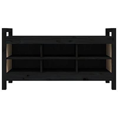 Halbankje 110x40x60 cm massief grenenhout zwart - thumbnail