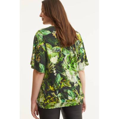 STUDIO top Mona met all over print en open detail donkergroen/groen/ecru STUDIO top Mona met all over print en open detail donkergroen/groen/ecru