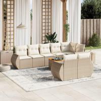 9-delige Loungeset met kussens poly rattan beige - thumbnail