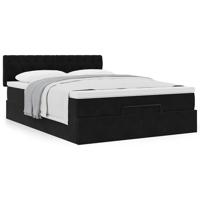 Ottoman bed met matras 140x190cm fluweel zwart - thumbnail