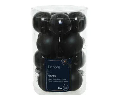 Decoris kerstballen set glas 16st zwart 3,5cm