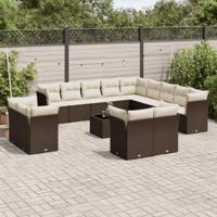 14-delige Loungeset met kussens poly rattan bruin - thumbnail
