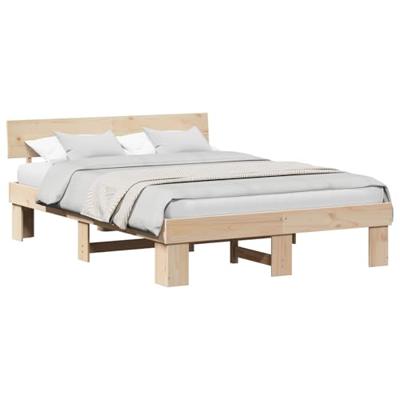Bedframe met hoofdeinde Bruin 140 x 200 cm Massief grenenhout