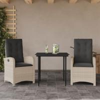 3-delige Tuinset met kussens poly rattan lichtgrijs - thumbnail