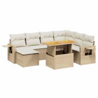 8-delige Loungeset met kussens poly rattan beige - thumbnail