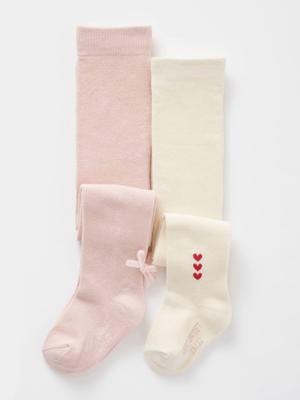 Set met 2 paar maillots met fantasie in tricot voor babymeisjes roze (poederkleur)