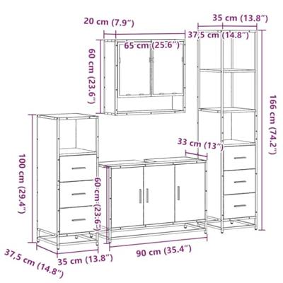 4-delige Badkamermeubelset bewerkt hout gerookt eikenkleurig