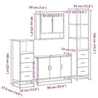 4-delige Badkamermeubelset bewerkt hout gerookt eikenkleurig - thumbnail