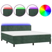 Boxspring met matras en LED fluweel donkergroen 160x200 cm - thumbnail