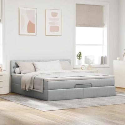 Bed poef met matras en LED's 180x200 cm stof lichtgrijs
