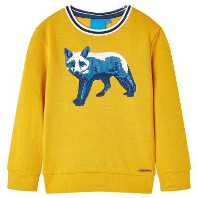Kindertrui vossenprint 116 okerkleurig