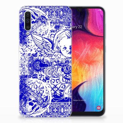 Silicone Back Case Samsung Galaxy A50 Angel Skull Blauw Silicone Back Case Samsung Galaxy A50 Angel Skull Blauw