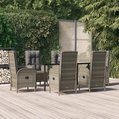 7-delige Tuinset met kussens poly rattan zwart en grijs